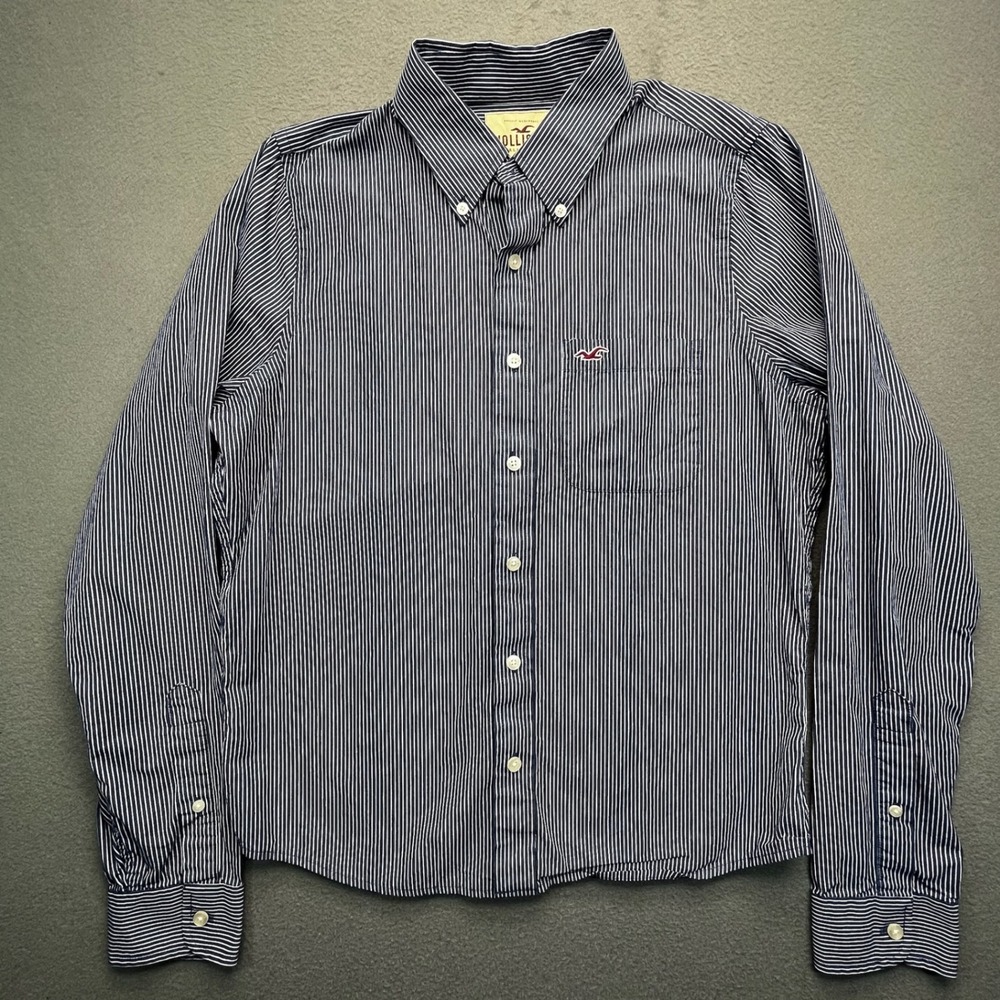 Hollister California Button Down Shirt Navy White Stripe Long Sleeve Mens Size L